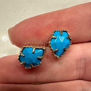 Kendra Scott Turquoise Blue Faceted Stud Earrings - Gold Prong Setting